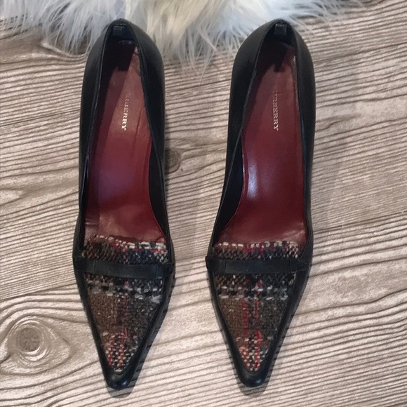 Burberry Y2K Point Toe Leather Classic Plaid Tweed Pump Heels 39 1/2 - Picture 1 of 17
